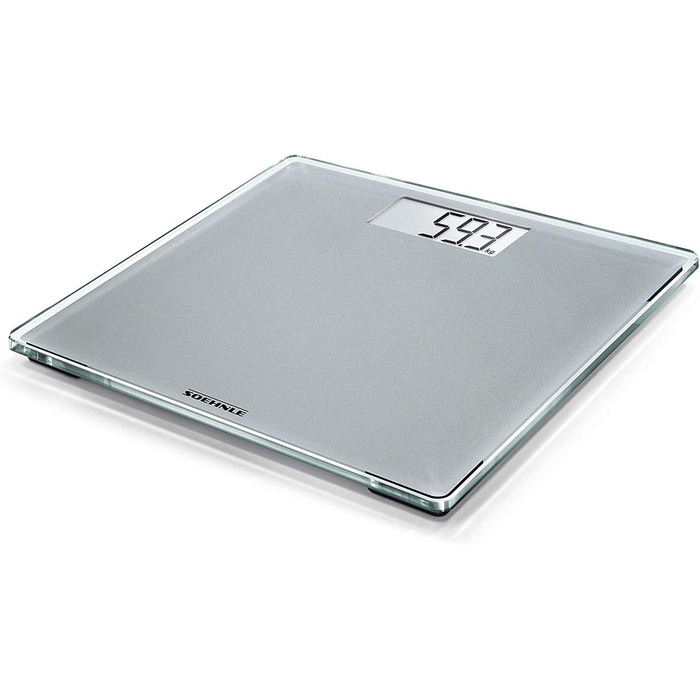 Цифрова вага Soehnle Style Sense Compact 300 для зважування людей, з великою платформою, зрозумілим LCD-дисплеєм, ультратонкий дизайн, безпечне скло, сіра