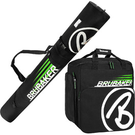 Набір BRUBAKER Champion: чохол для лиж та черевиків (170/190 см) + палиці + шолом, чорно-зелений