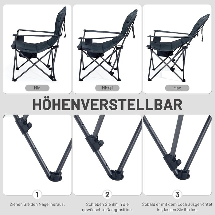 Складний крісло-шезлонг для кемпінгу Timber Ridge - 180 кг, 3 положення, широке сидіння 62 см, з підстаканником