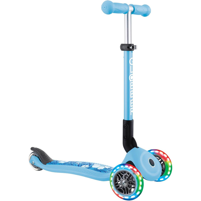 Самокат трьохколісний GLOBBER Junior Fantasy Lights, 120/80 мм, ABEC 5, складаний, LED-колеса, блакитний