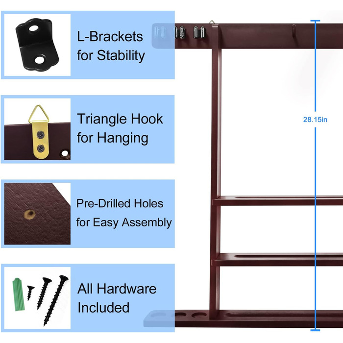 Стійка для кия (білліардного) Pool-Stick-Halter з махагону для біліардного столу, ігрової кімнати, бару