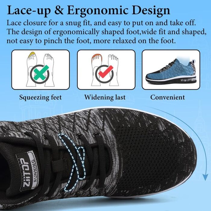 Чоловічі кросівки для бігу та занять спортом: Air Cushion, зручні та дихаючі. Розмір 43.5 EU, чорно-сірий колір