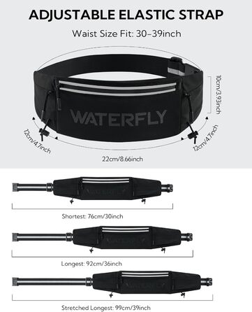 Поясна сумка для бігу WATERFLY: тримач для телефону, три відділення, для чоловіків та жінок, для марафону, триатлону, чорна