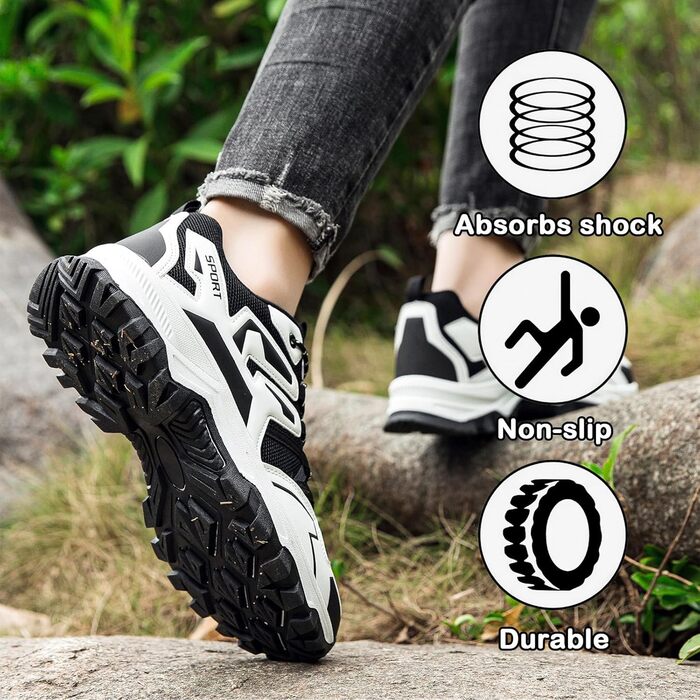 Чоловічі туристичні черевики для трекінгу та хайкінгу. Легкі Outdoor черевики для кемпінгу та трейлраннінгу (42 EU, Чорний/Білий)