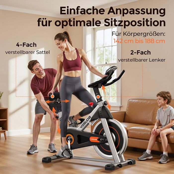 YOSUDA Магнітний велотренажер - тихий велоергометр для дому з LCD-дисплеєм, 136 кг, срібний