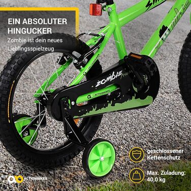Дитяче велосипед Actionbikes Zombie 12/16/20 дюймів з V-Brake гальмами | Для дітей 2-9 років | З брудозахисниками | Для дівчаток та хлопчиків