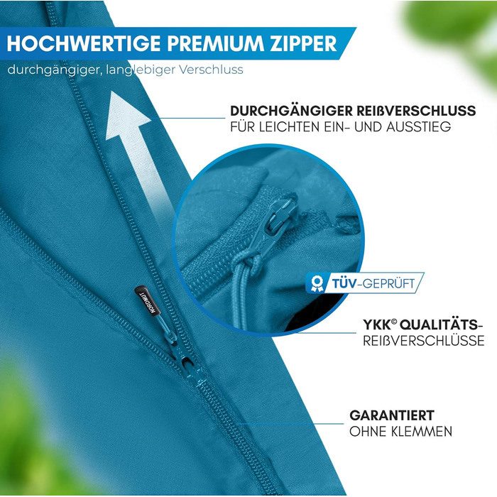 Спальний мішок NORDMUT® для подорожей: ультралегкий, з мікрофібри або бавовни, дихаючий, компактний, з кишенькою для подушки (Блакитний, бавовна)