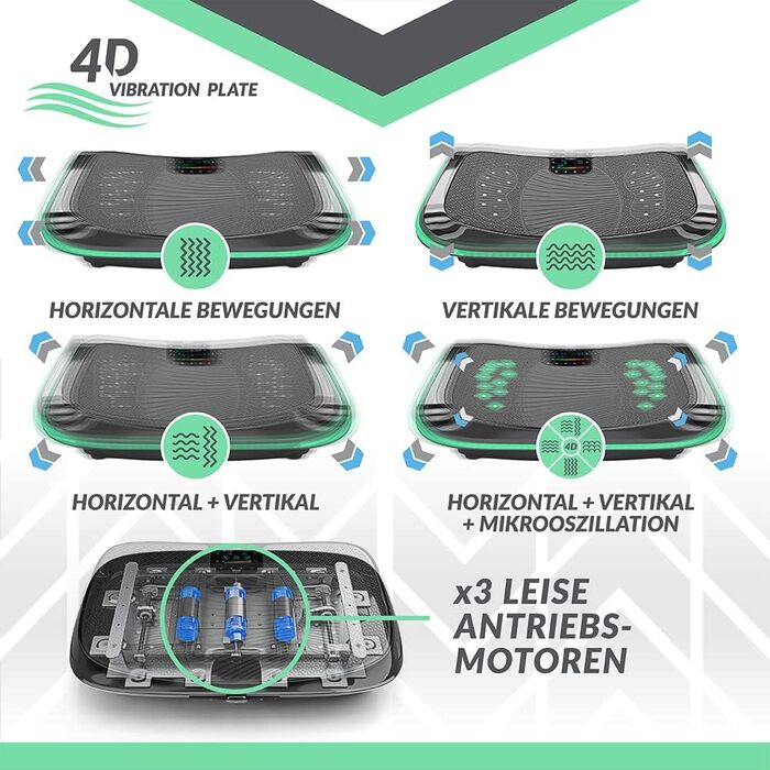 4D вібраційна платформа з 3 потужними тихими моторами, магнітотерапія, масаж, вигнутий дизайн, Bluetooth 4.0, вібрація й осциляція