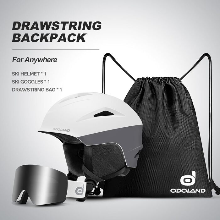 Шолом для сноуборду та лиж Odoland з маскою: захист UV 400, для жінок та чоловіків, розмір L (60-61 см), білий