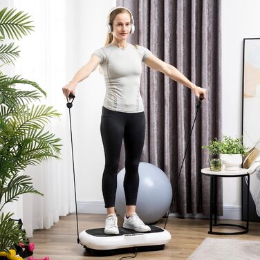 Вібраційна платформа HOMCOM з 2 фітнес-резинками, 99 режимів, 120 кг, для домашнього тренування, 200 Вт, LCD-дисплей, 73x40x13 см, біло-чорна