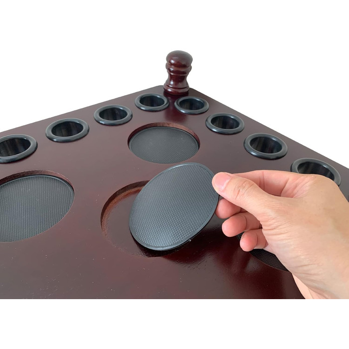 Стійка для більярдних київ GACCO BILLIARDS на 8 київ та аксесуари: кутовий тримач з масивного дерева, з тримачем для куль, з гачками (махагон)