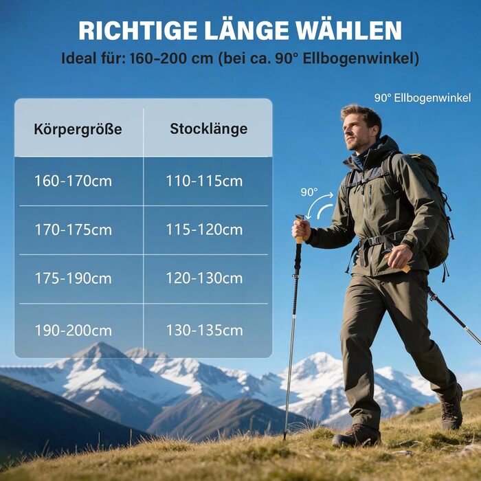 Складані трекінгові палиці для ходьби (2 шт), карбон 3K та алюміній 7050, регульовані 110-135 см, коркова ручка з EVA, сірі