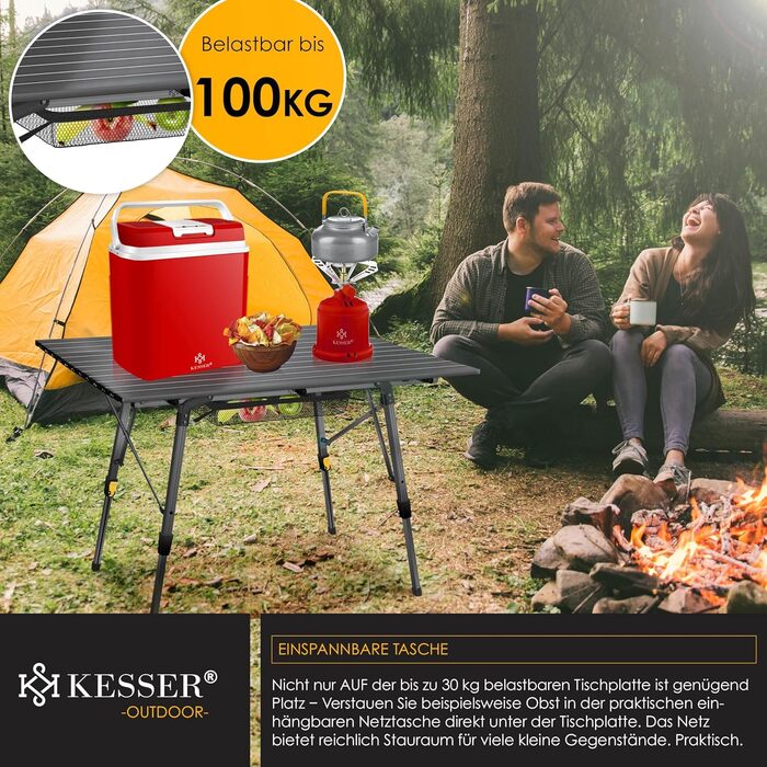 Складний кемпінговий стіл KESSER® 120x70 см, алюмінієвий каркас, антрацит. З сумкою для транспортування