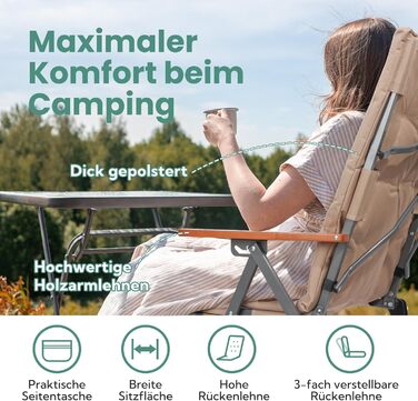 Розкладний крісло для кемпінгу Homecall 50 кг, висока спинка, 3 положення, м'яке, для риболовлі, саду, балкону, автодому (Хакі)