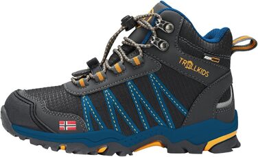 Дитячі трекінгові черевики Trolltunga Hiker Mid від Trollkids, 29 EU, чорно-сталево-блакитні