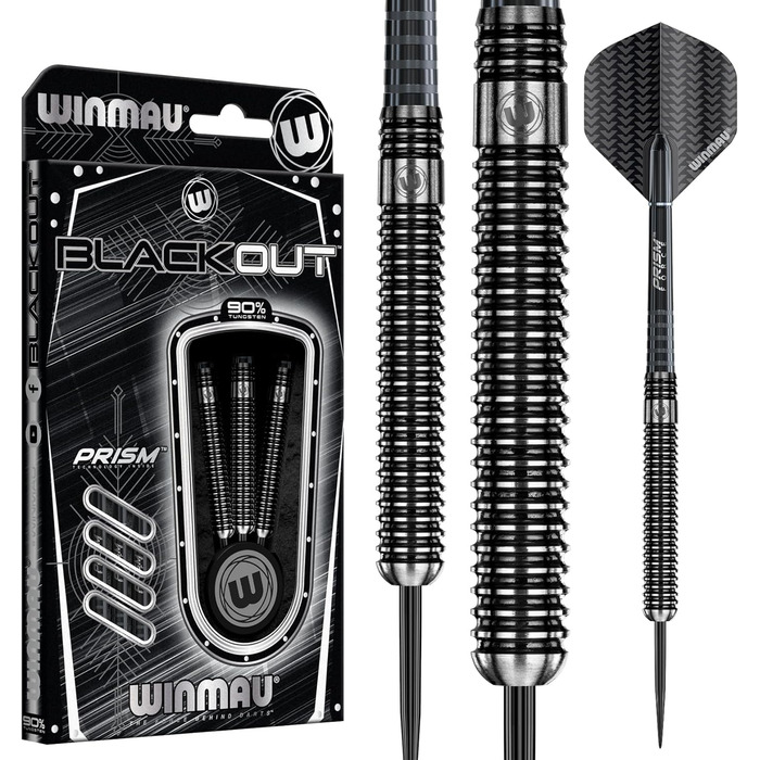WINMAU Blackout професійні дартси зі сталі та вольфраму з оперенням і хвостовиками