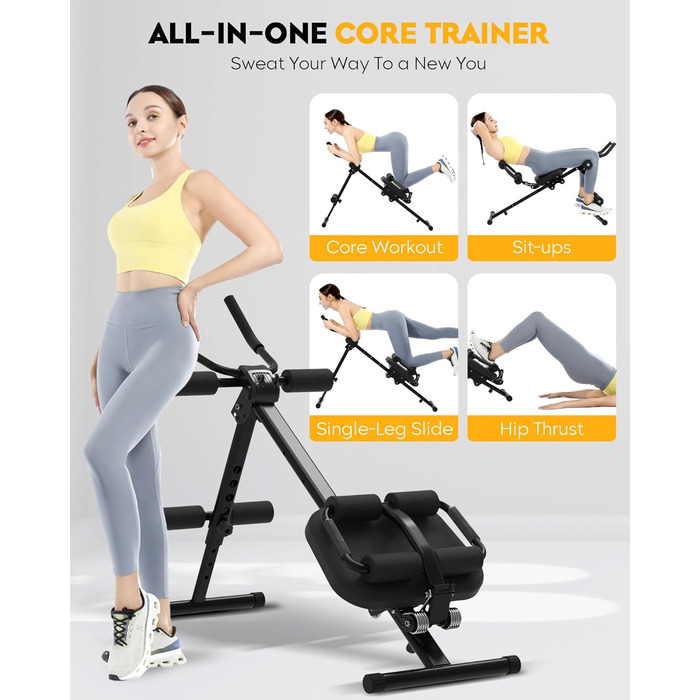 Тренування пресу GuuG: компактний тренажер для дому. Зручний, складаний, для чоловіків та жінок. Чорний колір.