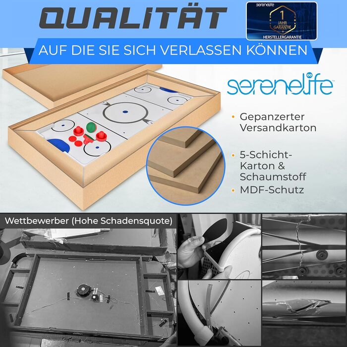 СеренеЛайф Аірхокей: ігровий стіл для аірхокею, стіл для ігор, дитячий та дорослий, блакитно-чорний, модель Natur