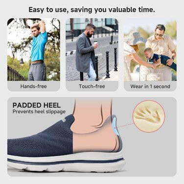 Чоловічі кросівки Slip-On без шнурівків для занять спортом та бігу. Легкі, дихаючі, темно-сині, 43 EU