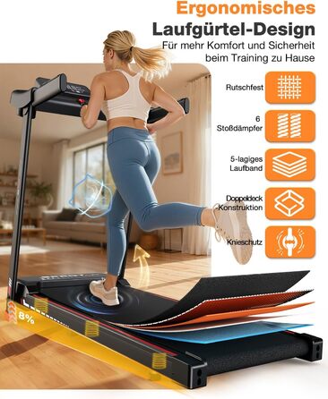 Бігова доріжка Dskeuzeew складана з регулюванням нахилу - Walking Pad для дому, 1-12 км/год, електрична, чорна