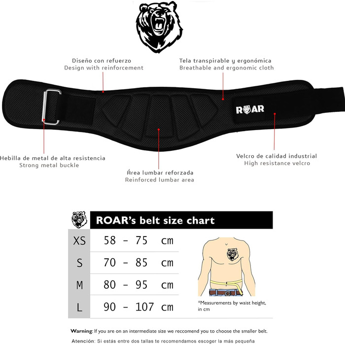 Пояс для важкої атлетики Roar® для чоловіків та жінок, пауерліфтинг, кросфіт, фітнес, шкіряний атлетичний ремінь для тренувань у спортзалі
