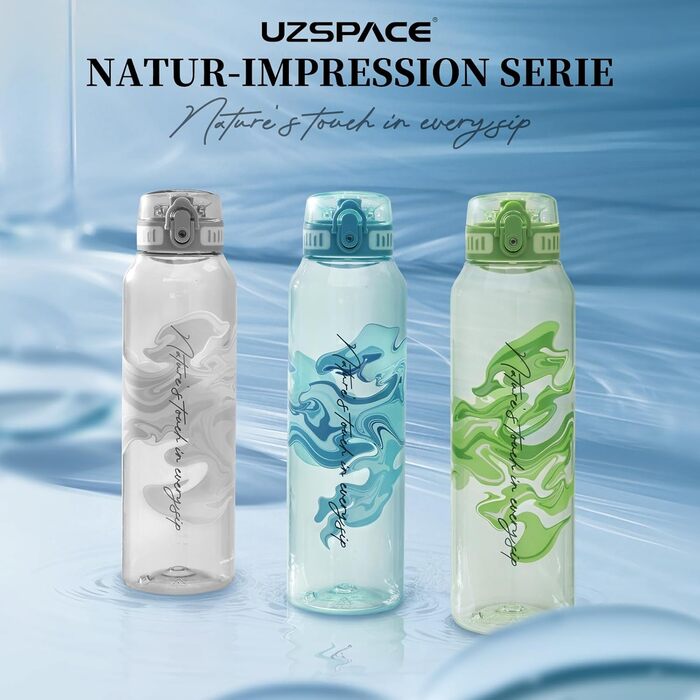 Дитяча пляшка для води UZSPACE 600 мл, спортивна, непроливальна, з одноручним відкриванням, для газованої води, придатна для миття в посудомийній машині, для школи та активного відпочинку, білий колір