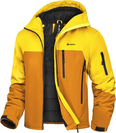 Чоловіча лижна куртка GEMYSE з інтегрованими підтяжками та капюшоном. Тепла водонепроникна зимова куртка-вітрівка для сноубордингу та хайкінгу. Розмір XXL. Кольори: золотисто-жовтий та реальгар-коричневий