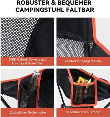 Складний туристичний стільчик Hochlehner з підголівником, 150 кг, чорний