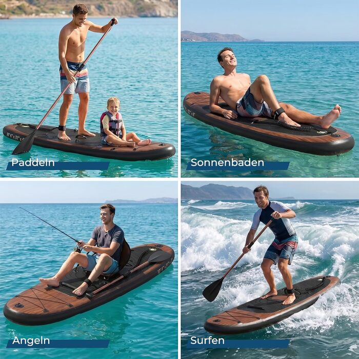 Надувний SUP-борд JUMMICO 320x80x15 см з каяком, веслом та аксесуарами до 160 кг - для серфінгу, риболовлі, йоги (Світле дерево)