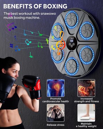 Yorraka Музичний бокс-машина для дорослих з LED підсвіткою, Bluetooth, 12 режимів швидкості, музичний тренажер для боксу з рукавичками