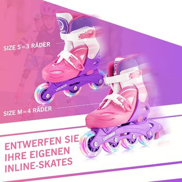 Дитячі ролики Inliner Kinder 36-40 EU, розміри 26-29, 29-34, 30-35, фіолетовий та червоний, PU колеса 82A