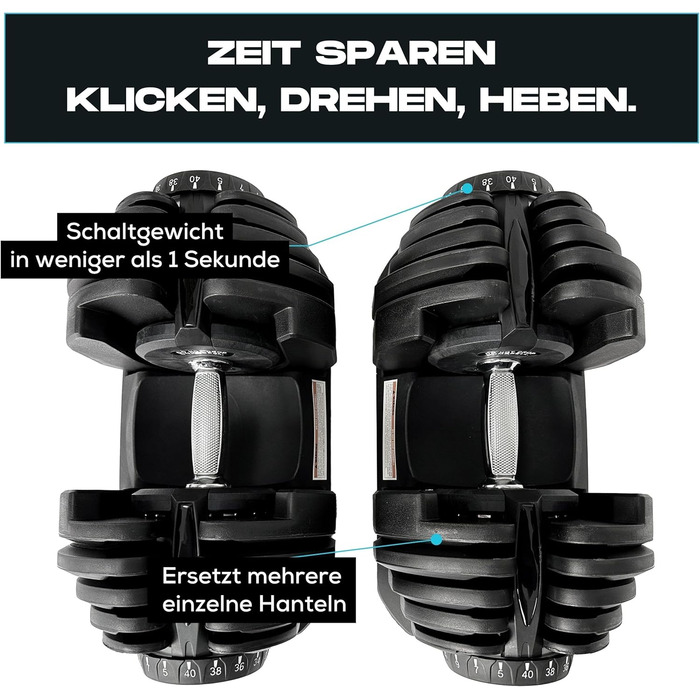 Регульовані гантелі BRAINGAIN, 15-17 кг, Smart-Click, антиковзний грип, 2 шт. по 40 кг