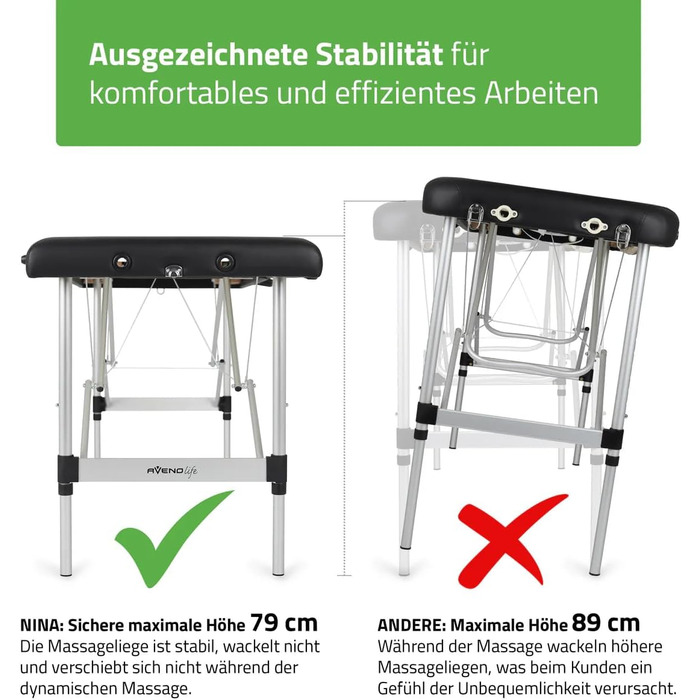 Масажний стіл HABYS Sofia Light Massageliege: складаний, дерев'яний, 2 зони, 185x60x85 см, до 250 кг, з підлокітниками, підголовником, сумкою, сертифікат MDR, бежевий (чорний)