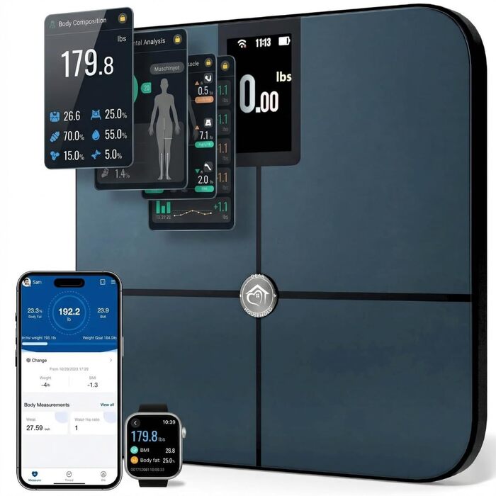 Розумні ваги Body Smart: Bluetooth/Wi-Fi, вага, жир, BMI, м'язи, вага немовляти, TFT-LCD, до 180 кг, чорні