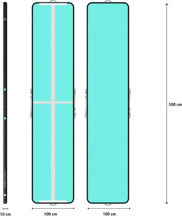 Гимнастичний надувний мат Airtrack CASSILANDO для тамблінгу та йоги, 500x100x10 см, м'ятно-чорний (з помпою)