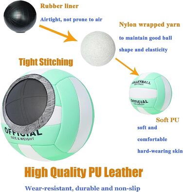 Волейбольний м'яч офіційного розміру 5, комплект з м'яким м'ячем для гри в приміщенні, на вулиці, на пляжі, тренувальний інвентар для пляжного волейболу та басейну, фітнес-зал, зелено-білий