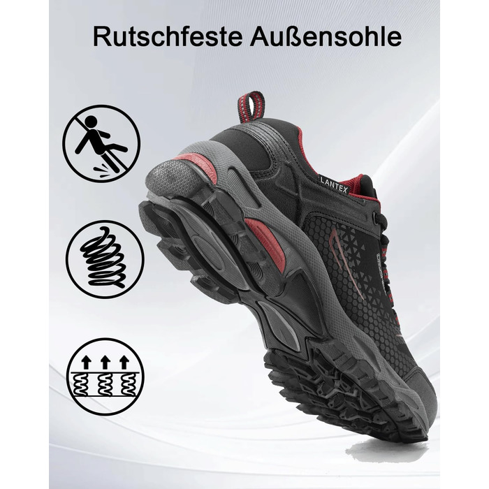 Водонепроникні трекінгові черевики для жінок та чоловіків. Легкі пішохідні черевики, дихаючі, розміри 38-46 EU, 44 EU, чорний, червоний