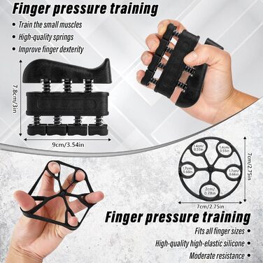 Ryaco Handtrainer: Розширювач для пальців та рук (5-100 кг), 6 предметів - тренажер для кисті, силовий хват, м'ячик для зняття стресу