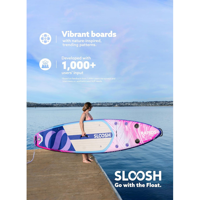 Надувна SUP-дошка SLOOSH 11'6'' з преміум аксесуарами, нековзким EVA покриттям, ультралегкою сумкою та насосом, для підлітків і дорослих, колір фуксія