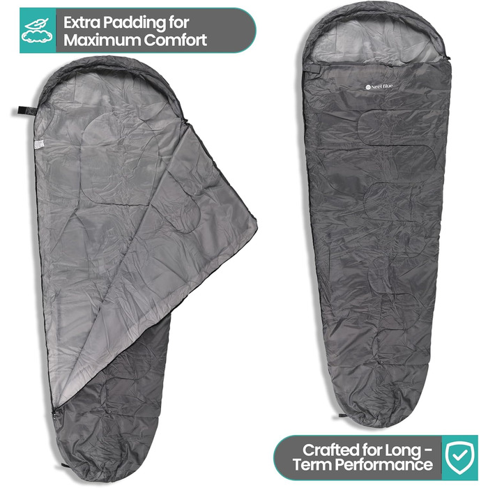 Спальний мішок Mumienschlafsack для дорослих - легкий, компактний, водонепроникний, з капюшоном, 220x85 см - теплий, пральний, для кемпінгу, піших прогулянок, подорожей (сірий)