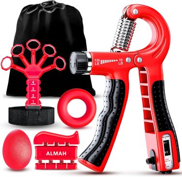 Набір тренажерів для рук ALMAH (5 шт.): для пальців, зап'ястя, збільшення сили хвата. Тренажер пальців, Fingerstrecker, Stressabbau-Griffkugel.