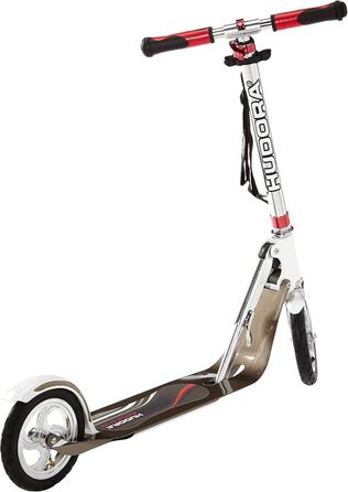 Самокат HUDORA BigWheel 205 для дітей і дорослих, міський, складаний, регульований, з ременем для перенесення, до 120 кг, сріблясто-білий
