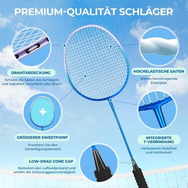 Набір для бадмінтону HIRALIY: 4 ракетки, 12 воланів, 4 ручки, сумка