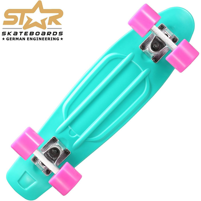 Скейтборд BIKESTAR Vintage Retro Cruiser 60 мм для дітей та дорослих, зелено-чорний, для початківців від 6 років