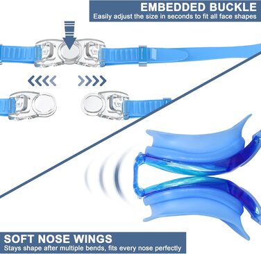Окуляри для плавання дорослі та дитячі - проти запотівання, HD лінзи, захист від УФ, водонепроникний ущільнювач для тренувань, пляжу/басейну - зручна посадка, унісекс, чоловічі та жіночі окуляри для плавання (2600-BL)