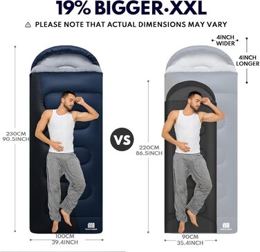 Спальний мішок XXL для дорослих, тепла погода, для кемпінгу, зимових походів, полювання та подорожей (3,2 кг, блакитний)