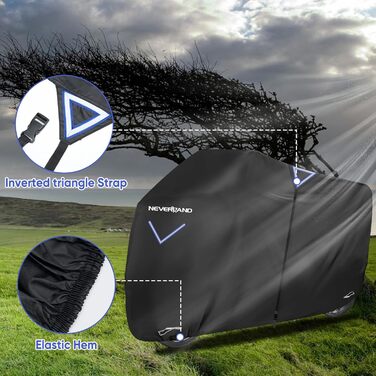 Накладна для мотоцикла NEVERLAND Outdoor, 295x110x140 см, 300D, водовідштовхувальна, з отворами для замка, світловідбиваюча, чорна, для мотоцикла, мопеда, скутера, ролера (XXXL)