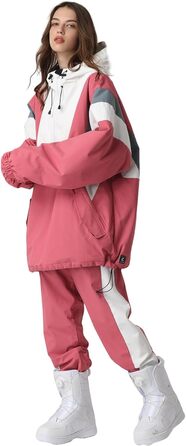 Сніговий комбінезон HOUZONIY для жінок та чоловіків. Теплий, водонепроникний, з капюшоном, для катання на лижах та сноуборді. Розмір S T63+Рожевий