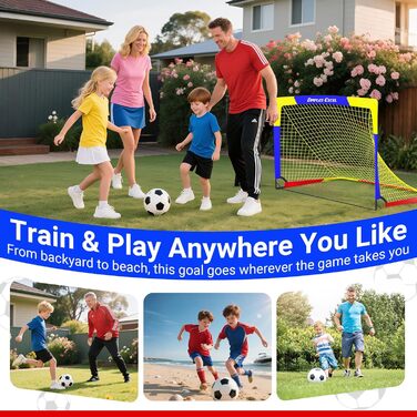 Ворота для футболу Dimples Excel Pop-Up – розкладні для дітей | Набір 1 або 2 шт. | Розміри 120x90 / 152x110 / 213x152 см | 3 кольори | З м'ячем, насосом, конусами та мішенню | Для саду та подарунка (2-120x90 блакитний+аксесуари)