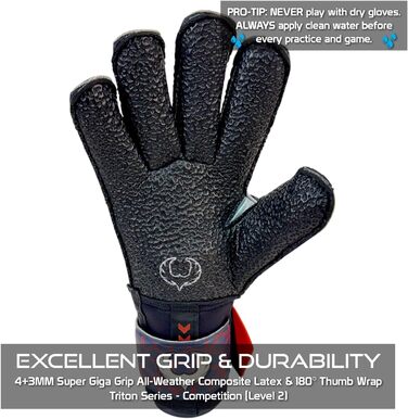 Воротарські рукавички Renegade GK Triton Microbe-Guard (розміри 5-11, 3 моделі, рівень 2) Pro-Tek, Super Grip 3.5+3мм, для твердого покриття, дорослі/підлітки/діти, Octane Roll Cut 7
